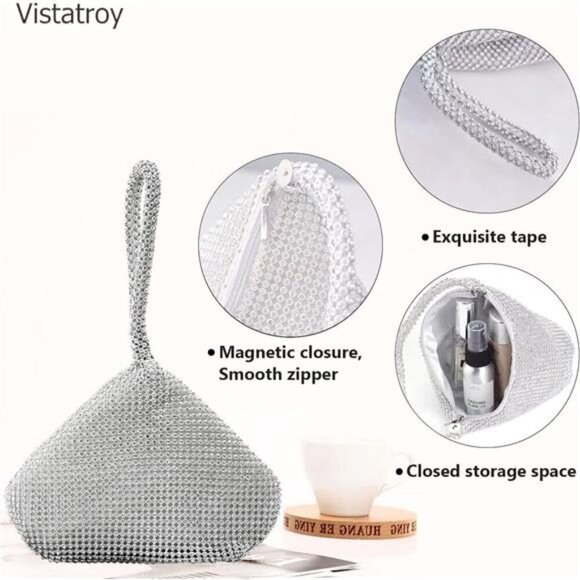 Purse Bag Bling Sparkly Rhinestone Diamond Triangle Designer Chain Clutch - Picture 2 of 7